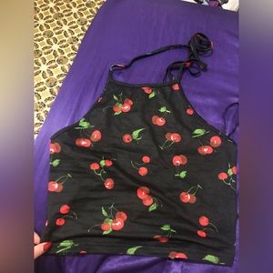 Cherry crop top with a string to tie around neck